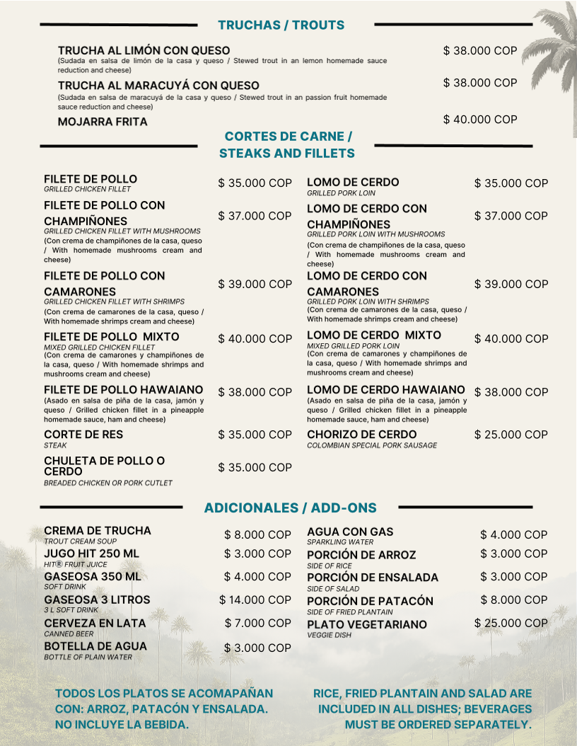 Restaurante Donde Kike Cocora Photo Menu 1