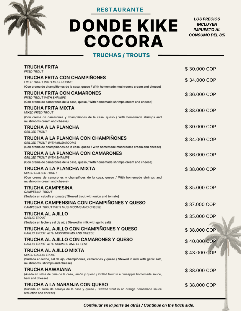 Restaurante Donde Kike Cocora Photo Menu 2