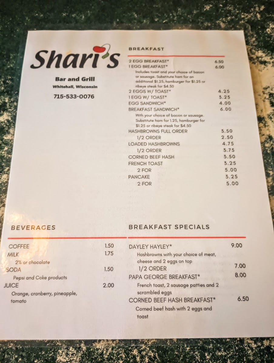 Shari's Bar & Grill Photo Menu 1