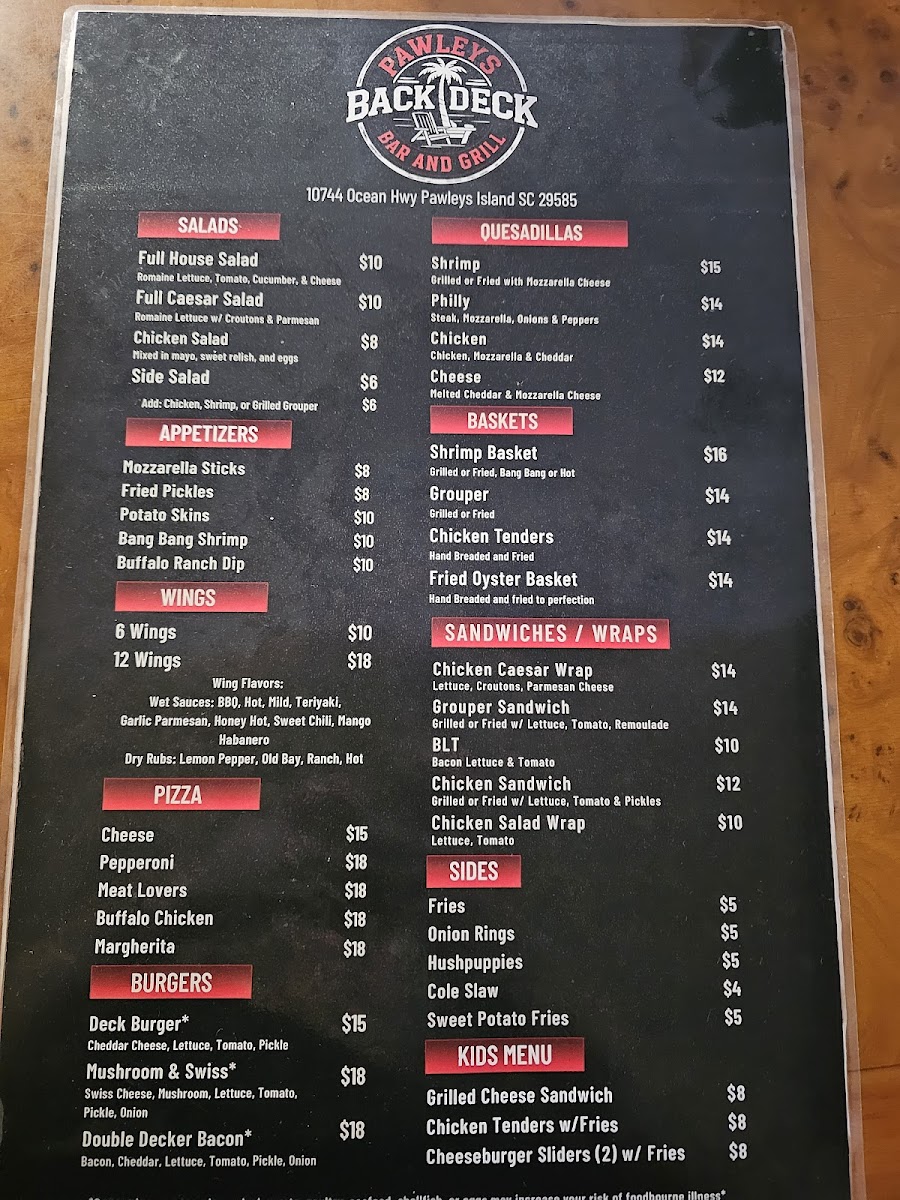 Pawleys Back Deck 'Bar & Grill' Photo Menu 1