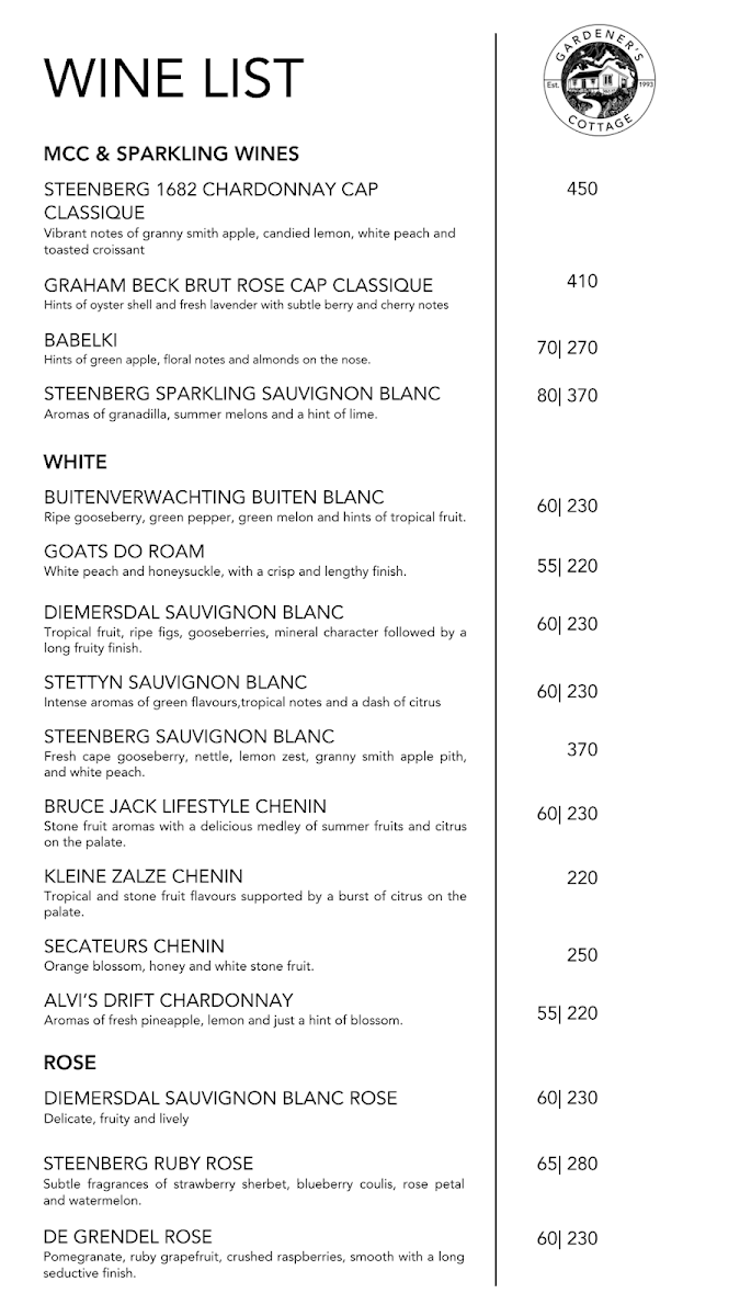 The Gardeners Cottage Restaurant Photo Menu 2
