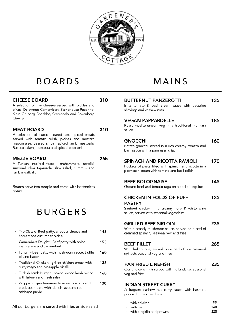 The Gardeners Cottage Restaurant Photo Menu 3