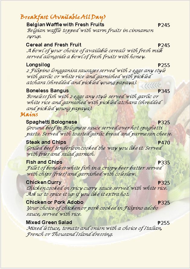 The Halfway Cafe Photo Menu 1