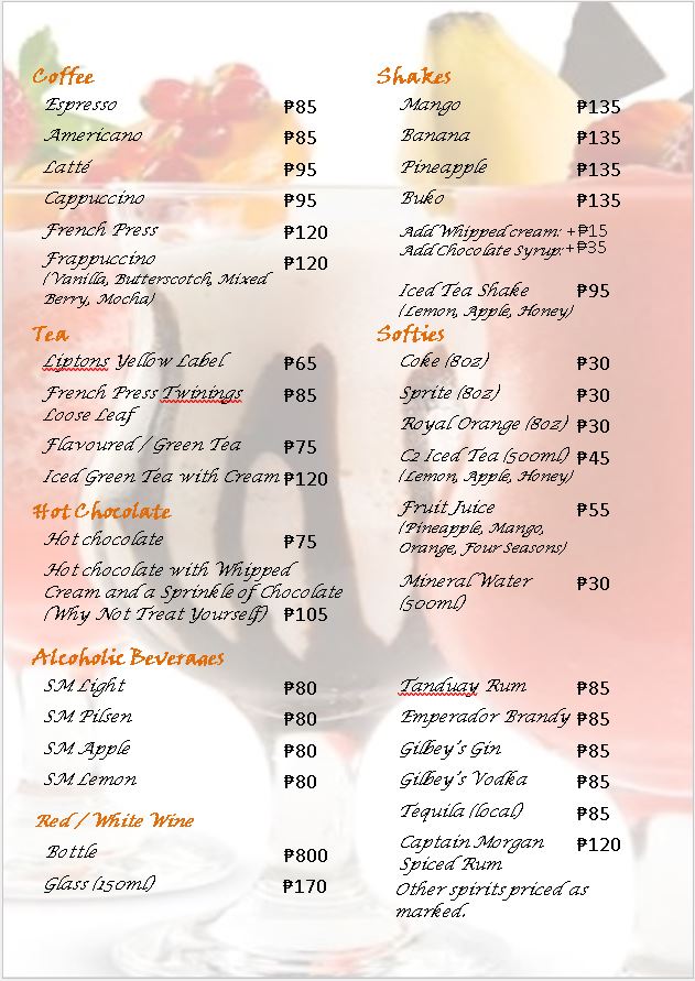 The Halfway Cafe Photo Menu 2
