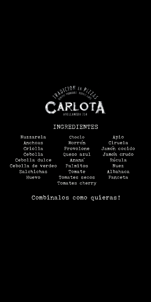 Carlota Pizzas Photo Menu 2