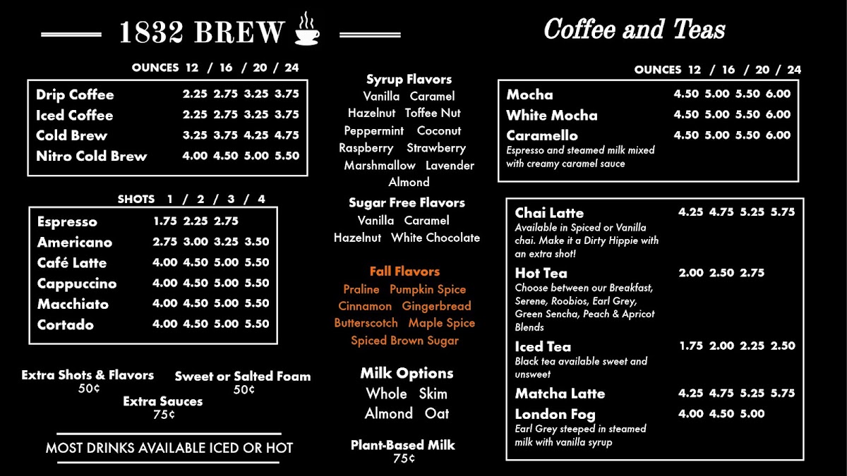 1832 Brew Espresso Bar Photo Menu 1