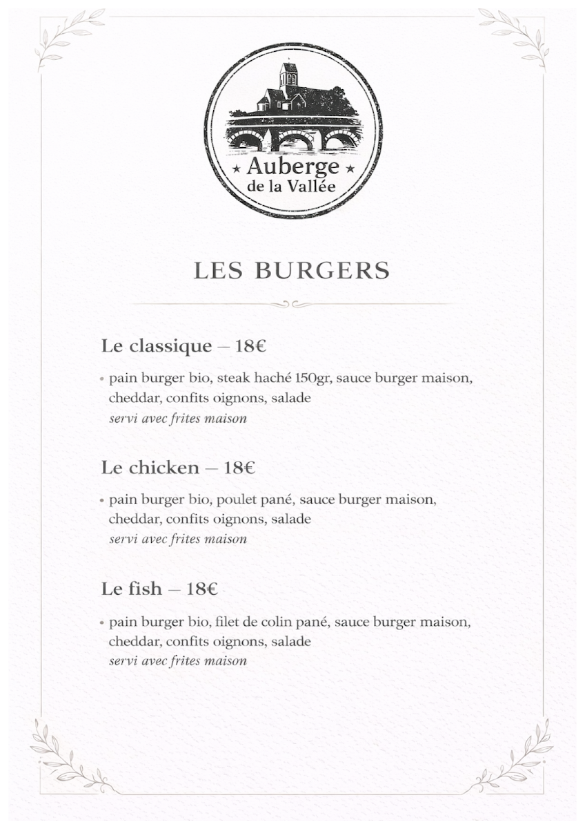 L'Auberge de la Vallée Photo Menu 1