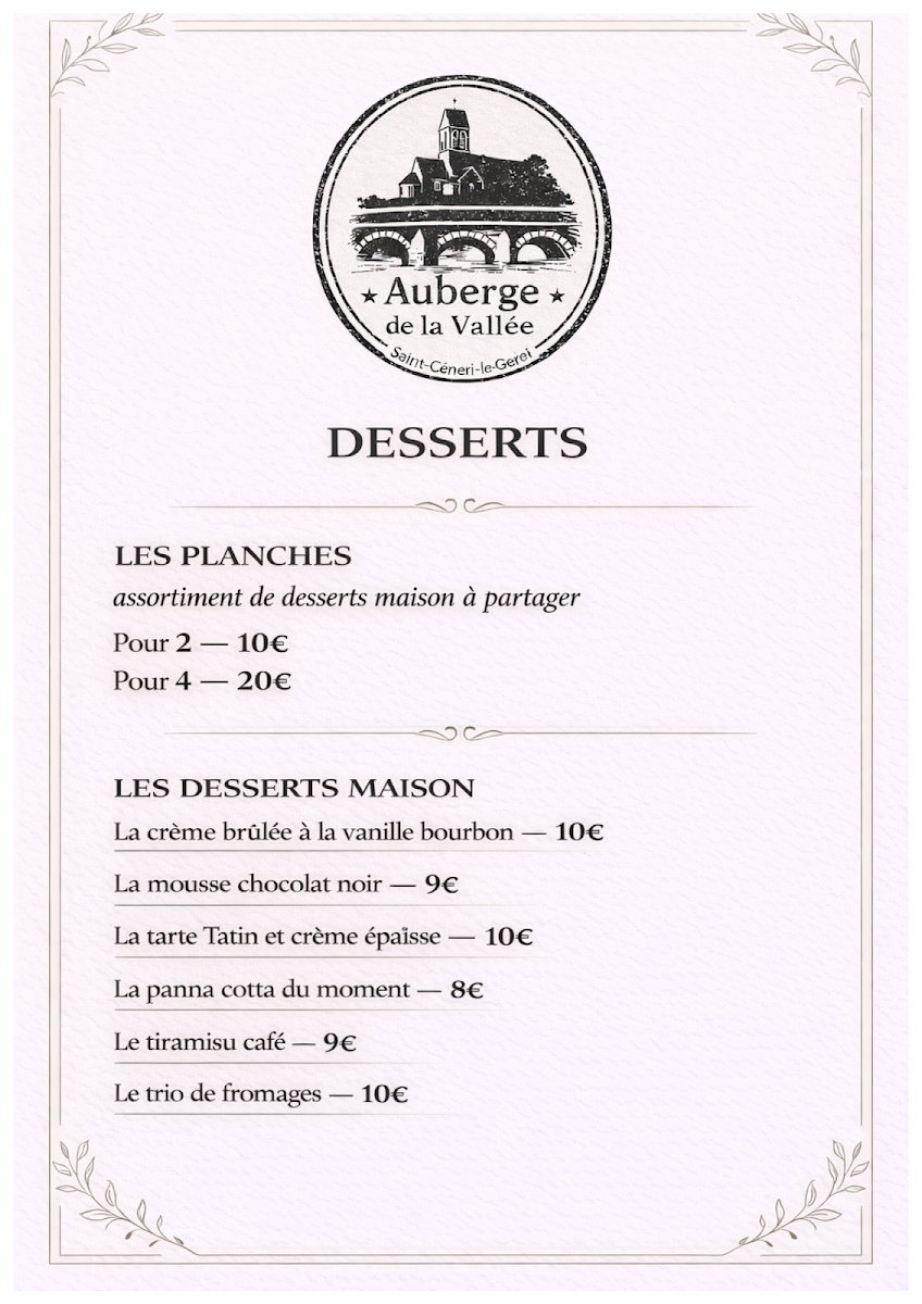 L'Auberge de la Vallée Photo Menu 3