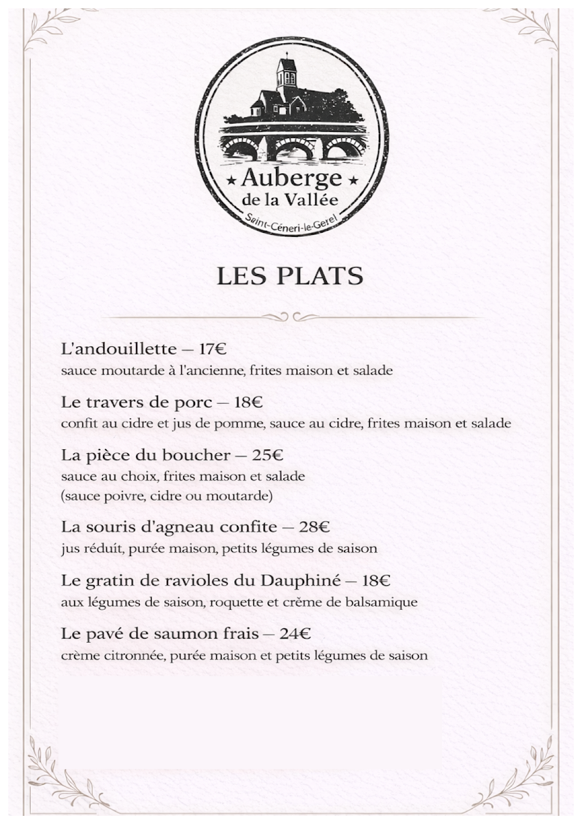 L'Auberge de la Vallée Photo Menu 4
