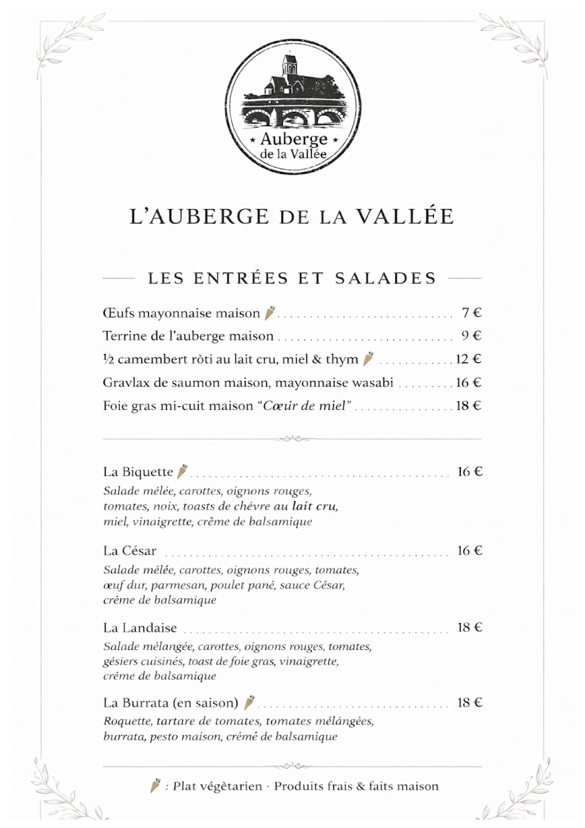 L'Auberge de la Vallée Photo Menu 6