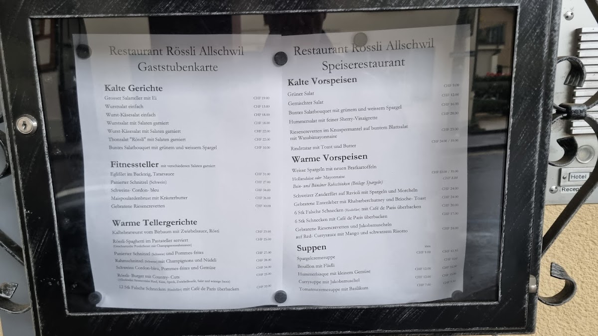 Hotel Restaurant Rössli Allschwil Photo Menu 1