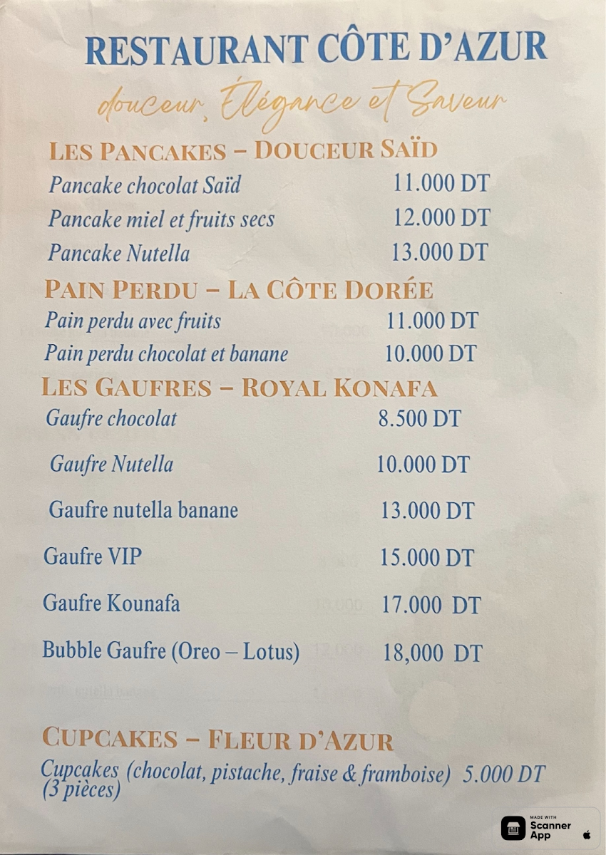restaurant côte d’azur tabarka Photo Menu 1