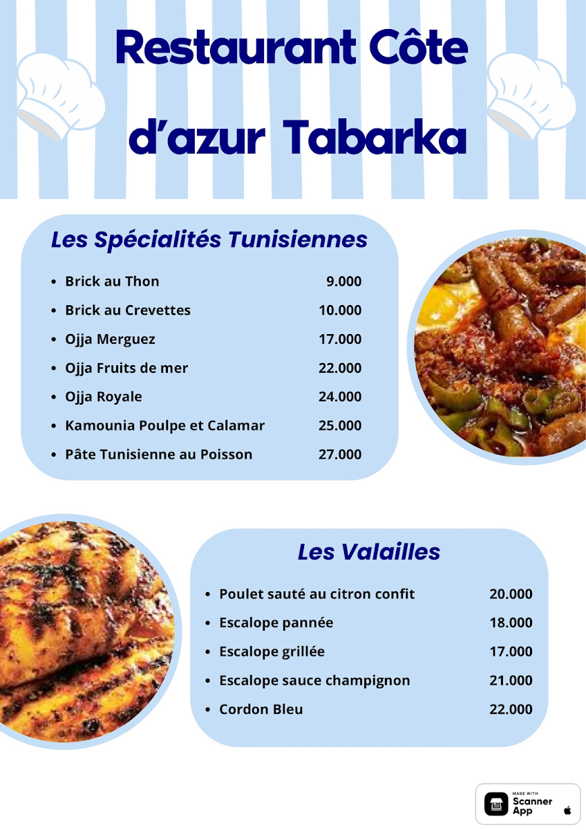 restaurant côte d’azur tabarka Photo Menu 10