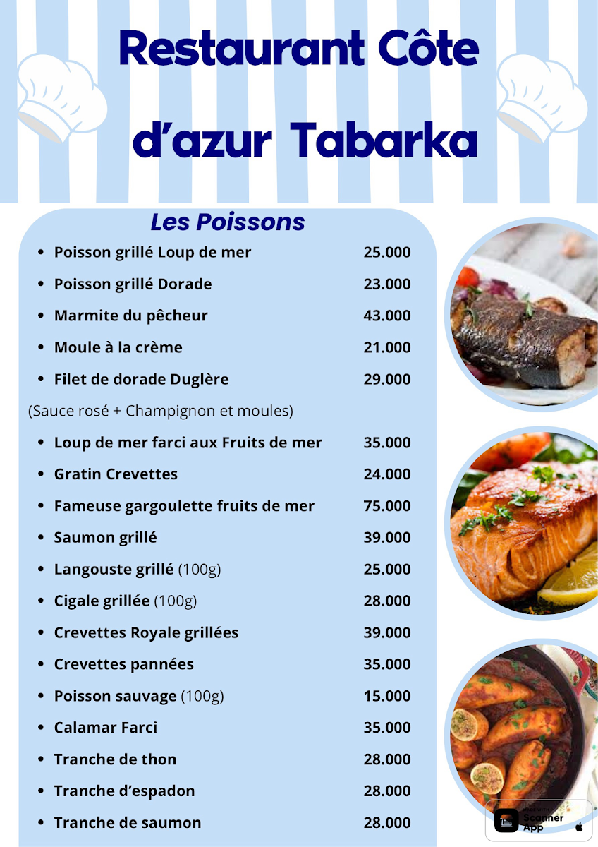 restaurant côte d’azur tabarka Photo Menu 3