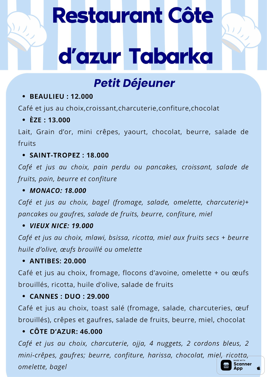 restaurant côte d’azur tabarka Photo Menu 6