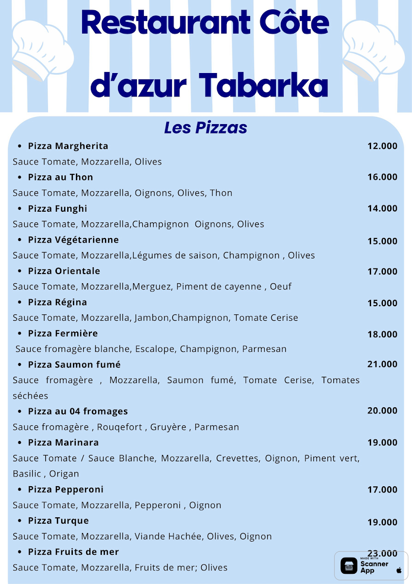 restaurant côte d’azur tabarka Photo Menu 7