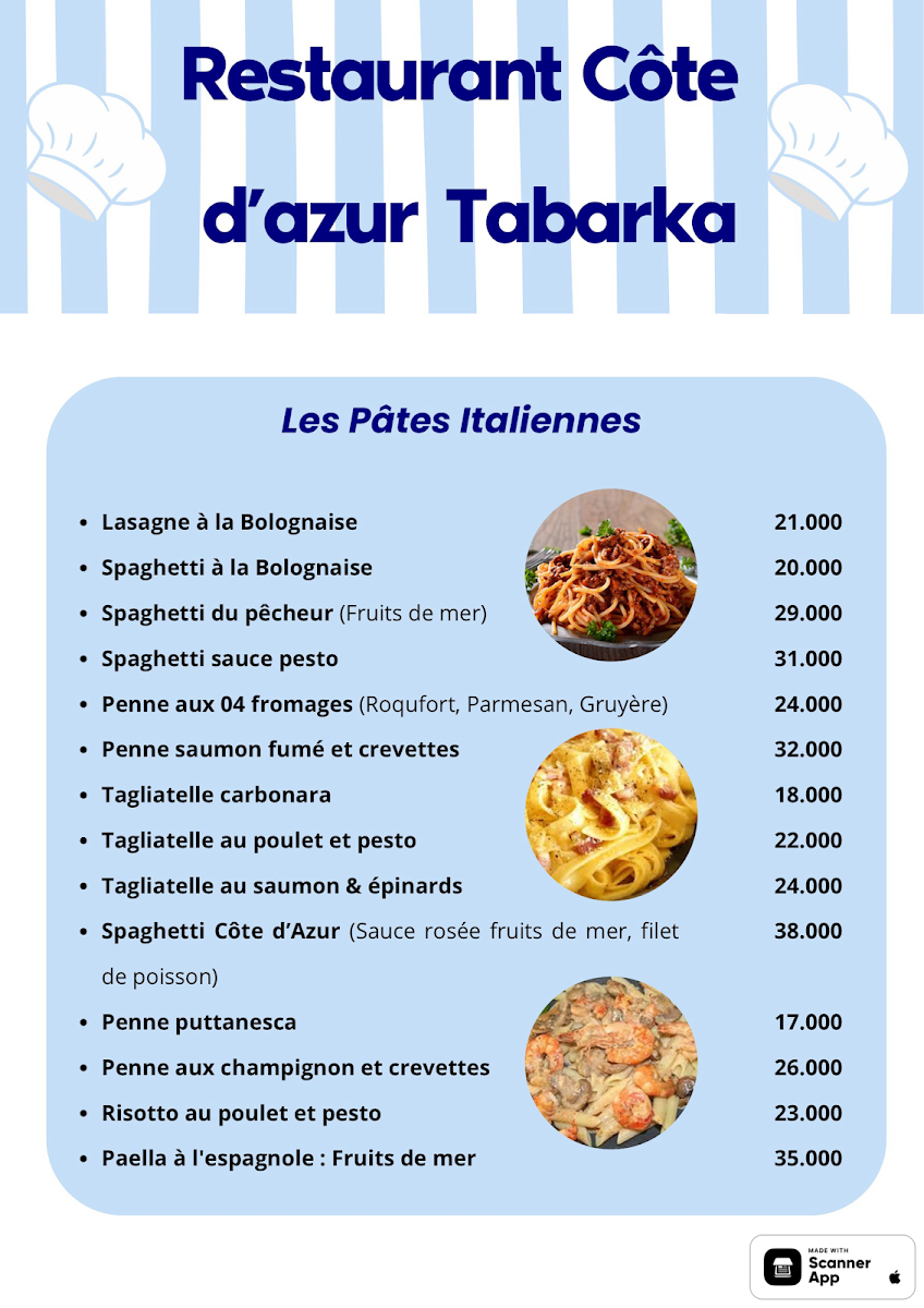 restaurant côte d’azur tabarka Photo Menu 8