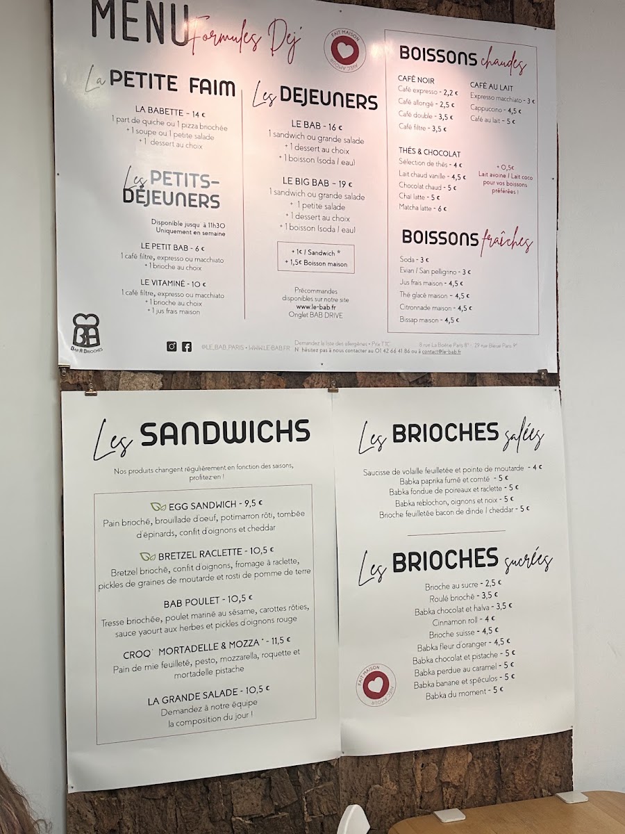 Le BAB, Bar à Brioches - La Boétie Photo Menu 1