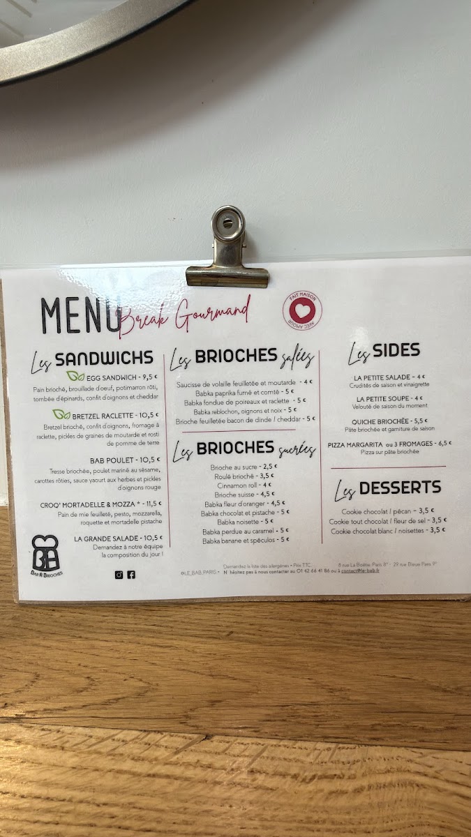 Le BAB, Bar à Brioches - La Boétie Photo Menu 2