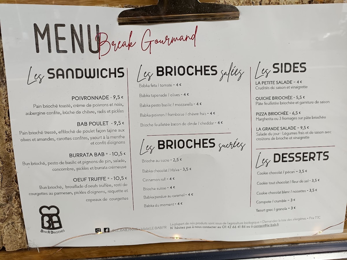 Le BAB, Bar à Brioches - La Boétie Photo Menu 6