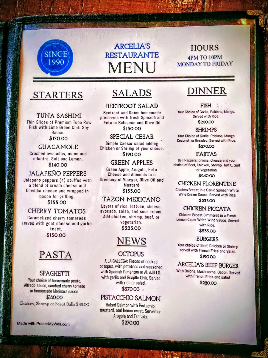 ARCELIA'S RESTAURANT (UPSTAIRS) Photo Menu 1