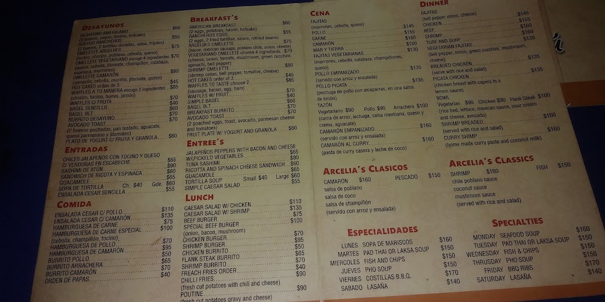 ARCELIA'S RESTAURANT (UPSTAIRS) Photo Menu 2