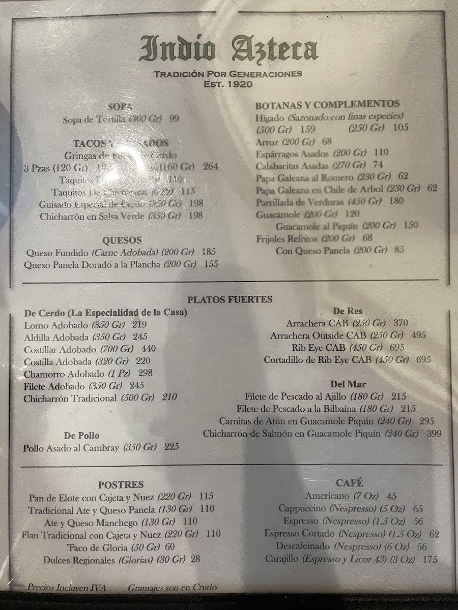 Indio Azteca Photo Menu 1