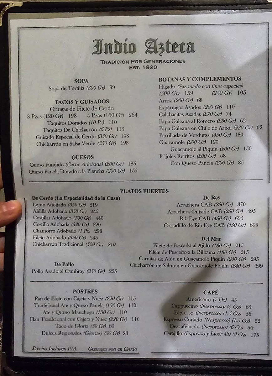 Indio Azteca Photo Menu 2