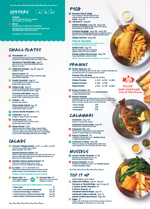 Ocean Basket Langenhoven Park Photo Menu 1