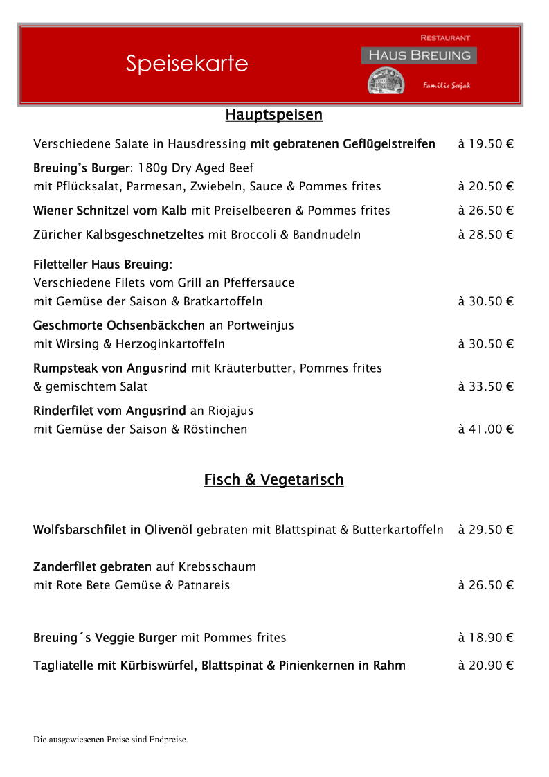 Restaurant 'Haus Breuing' Photo Menu 1