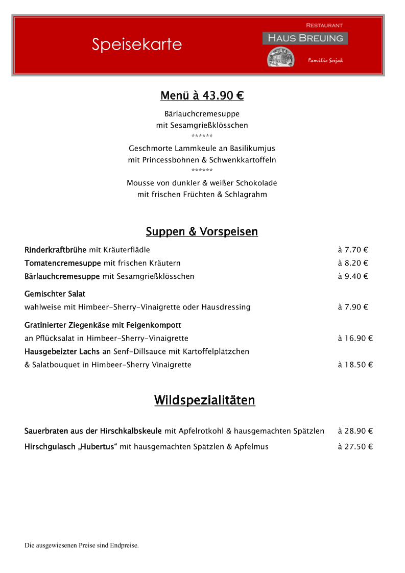 Restaurant 'Haus Breuing' Photo Menu 2