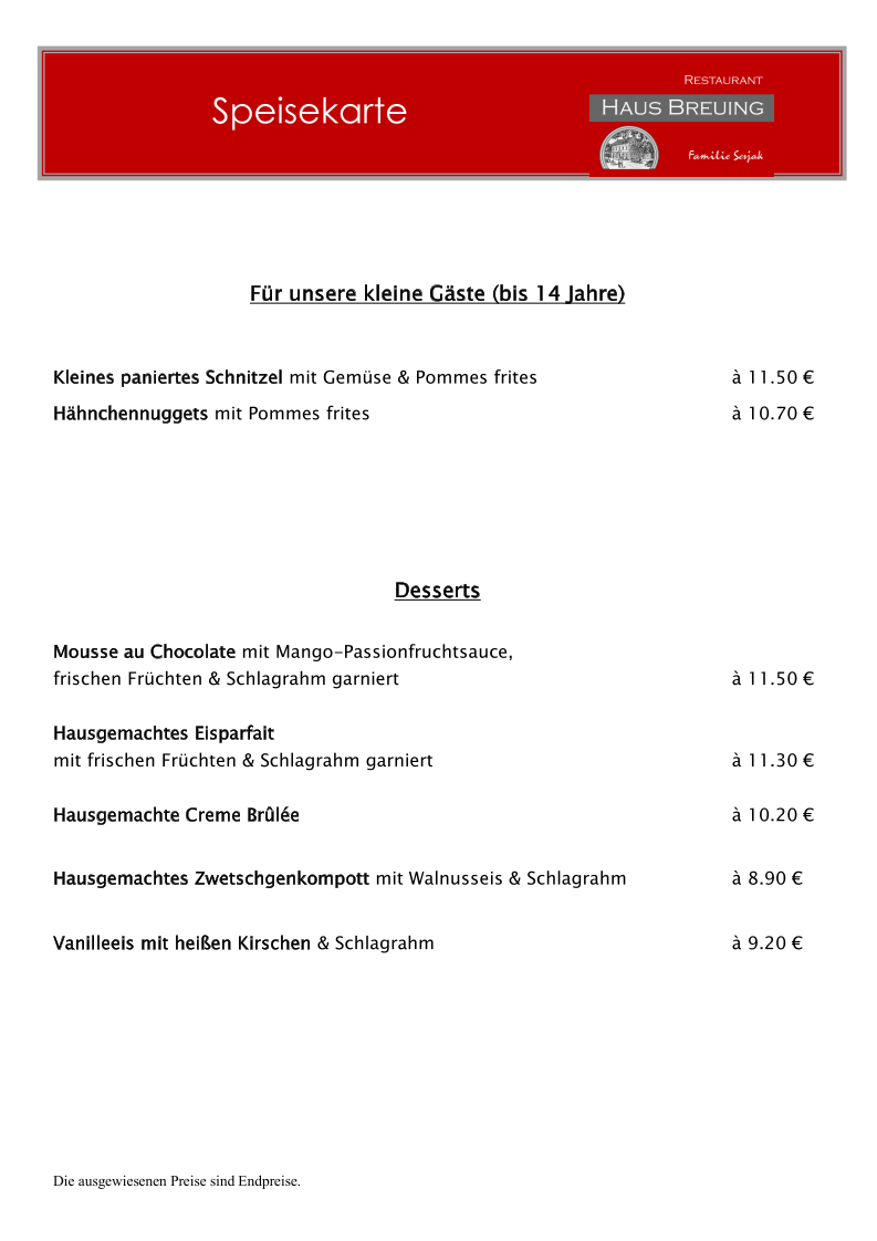 Restaurant 'Haus Breuing' Photo Menu 3