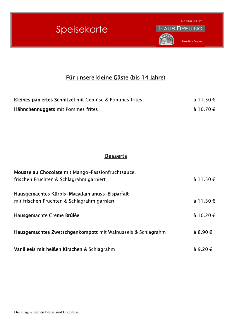 Restaurant 'Haus Breuing' Photo Menu 5