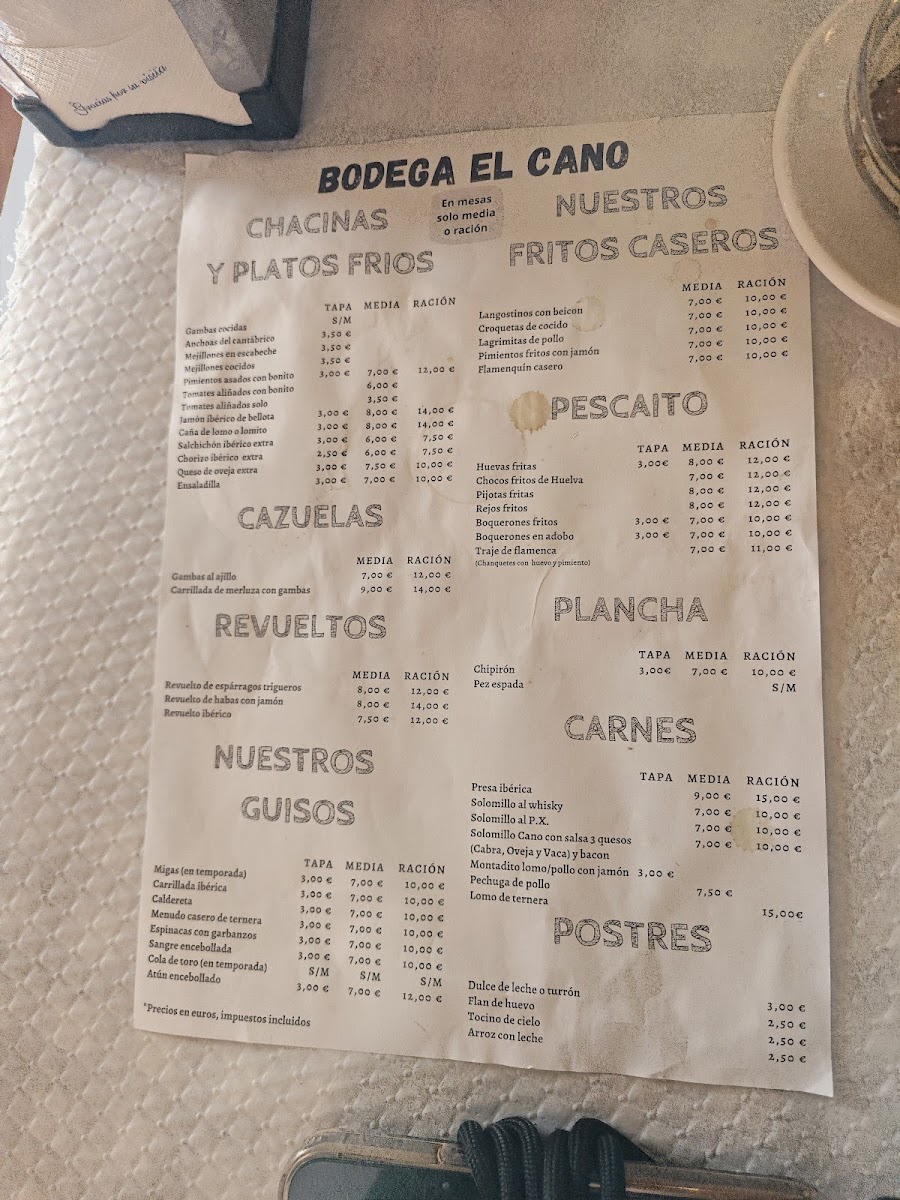 Bodega Bar El Cano Photo Menu 1