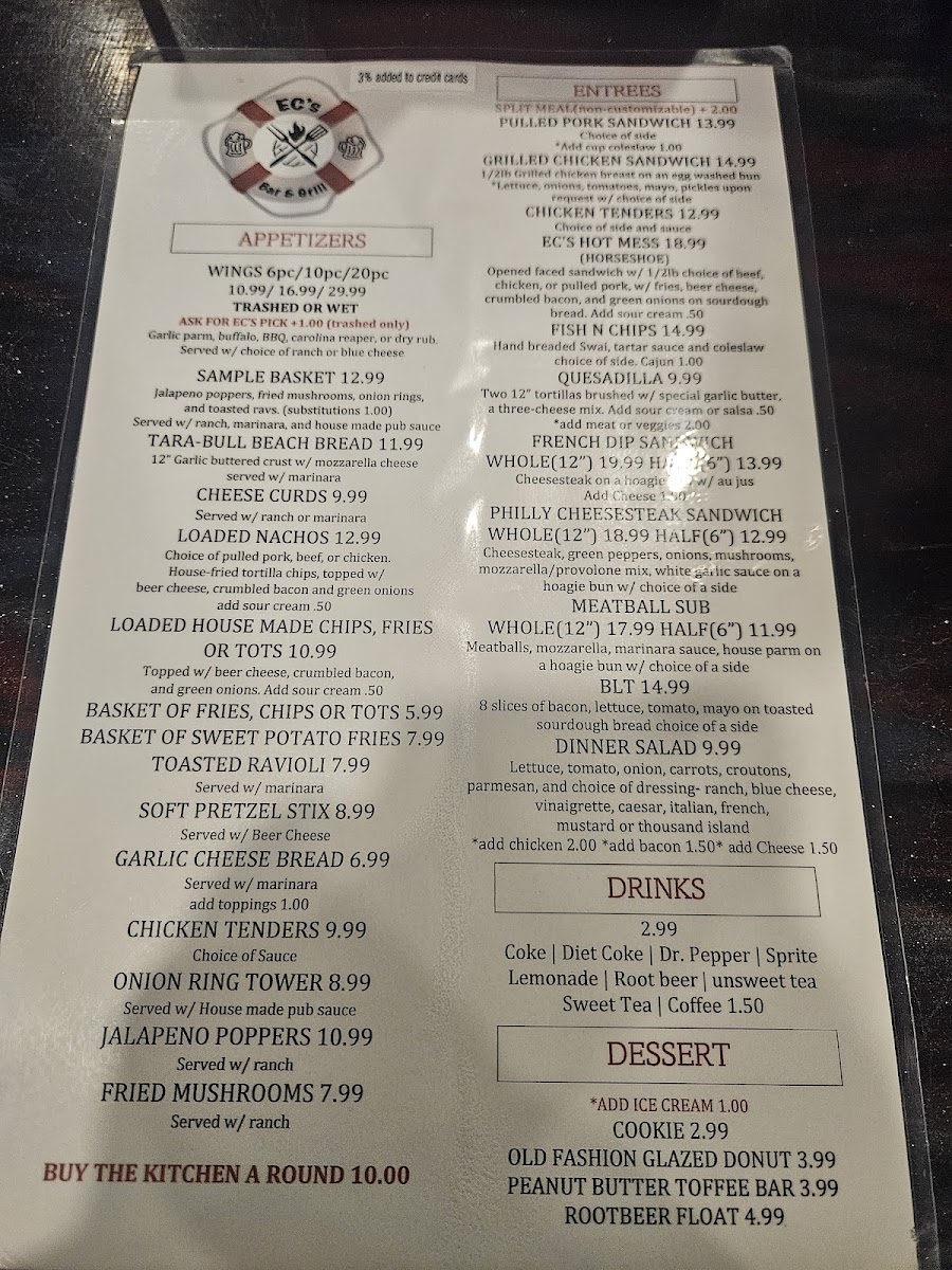 EC's Bar & Grill Photo Menu 1