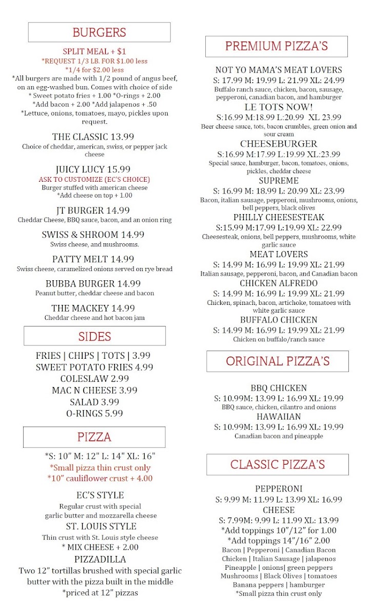 EC's Bar & Grill Photo Menu 3