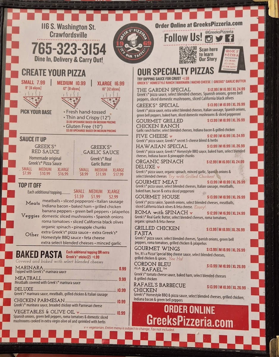 Greek's Pizzeria Photo Menu 1