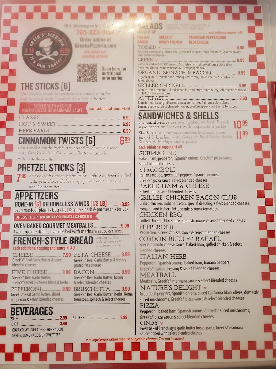 Greek's Pizzeria Photo Menu 2