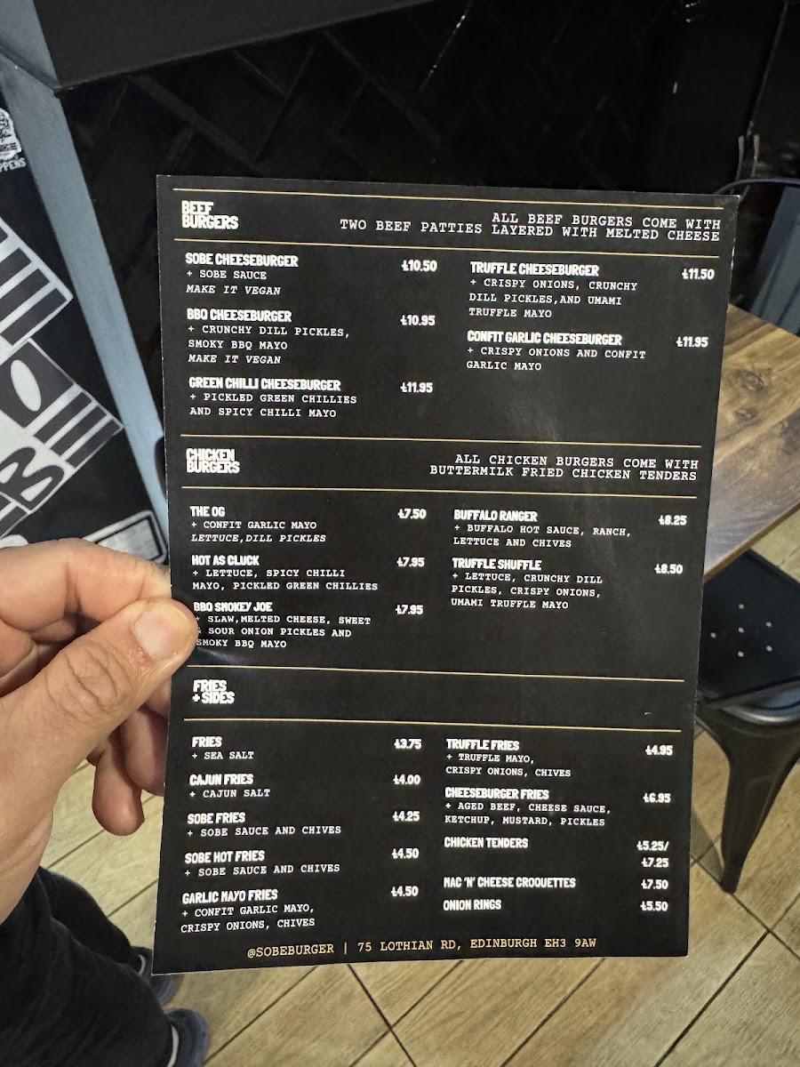 SoBe Burger Edinburgh Photo Menu 4