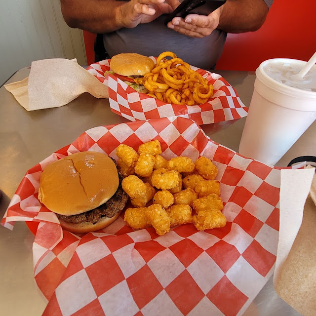 Hamburger and Tots Double Cheese Burger with Seasoned Curly Fries