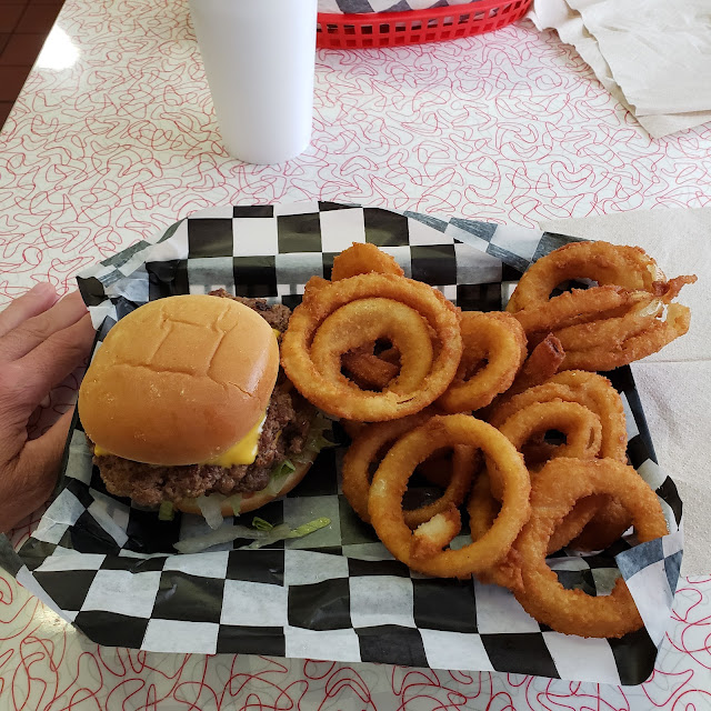 Burger and Onion Rings