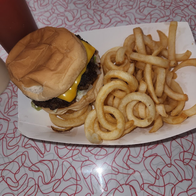 Cheese Burger and Curly Fries