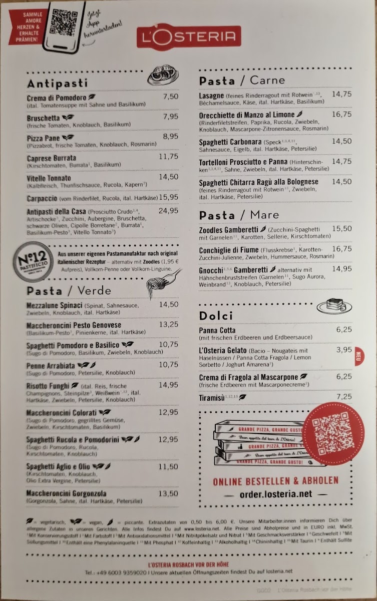 L´Osteria Rosbach vor der Höhe Photo Menu 2