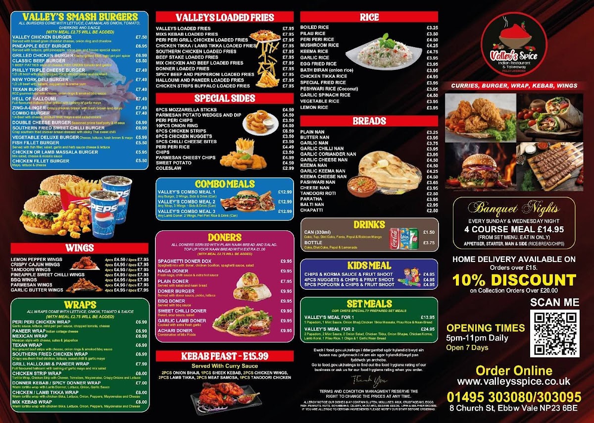 Valley's Spice Indian Restaurant & Takeaway Photo Menu 1