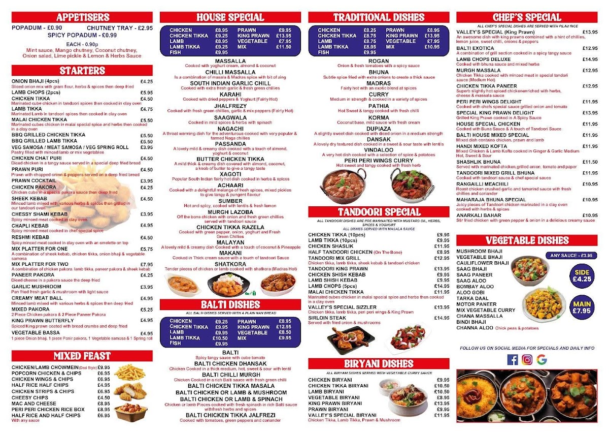Valley's Spice Indian Restaurant & Takeaway Photo Menu 2