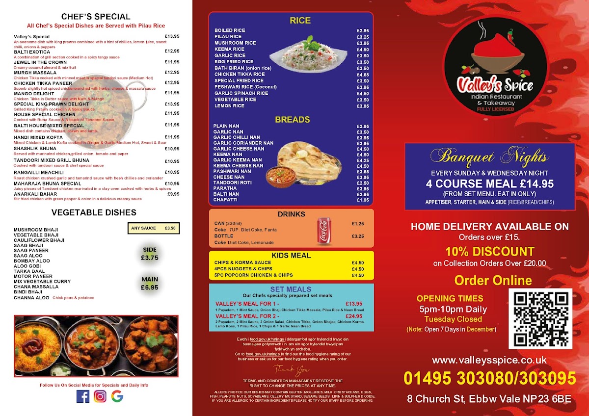 Valley's Spice Indian Restaurant & Takeaway Photo Menu 4