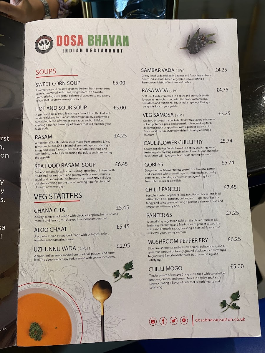 Dosa Bhavan Indian Restaurant Sutton Photo Menu 1