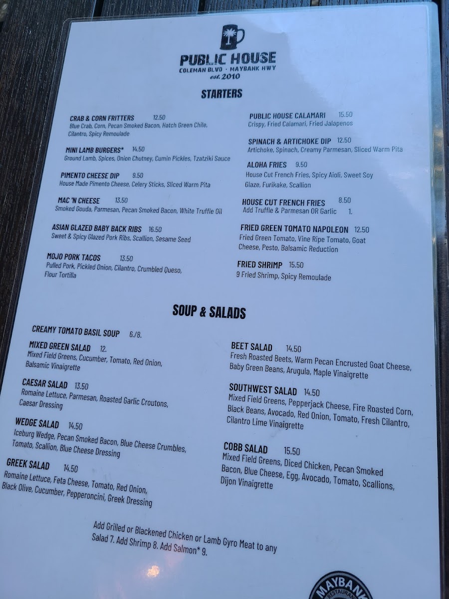 Maybank Public House Photo Menu 1