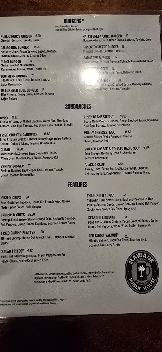 Maybank Public House Photo Menu 2