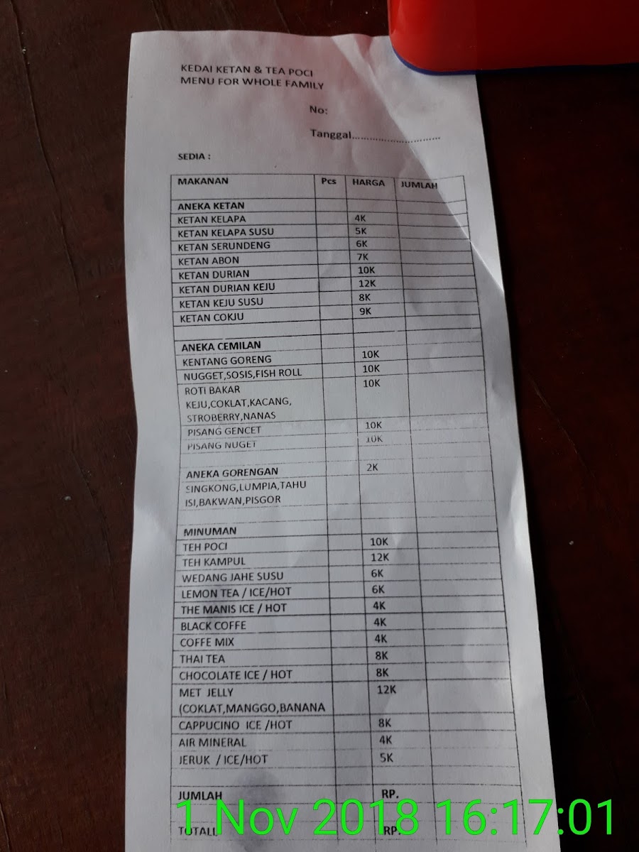 DANISA Kedai Ketan dan Tea Poci Photo Menu 2